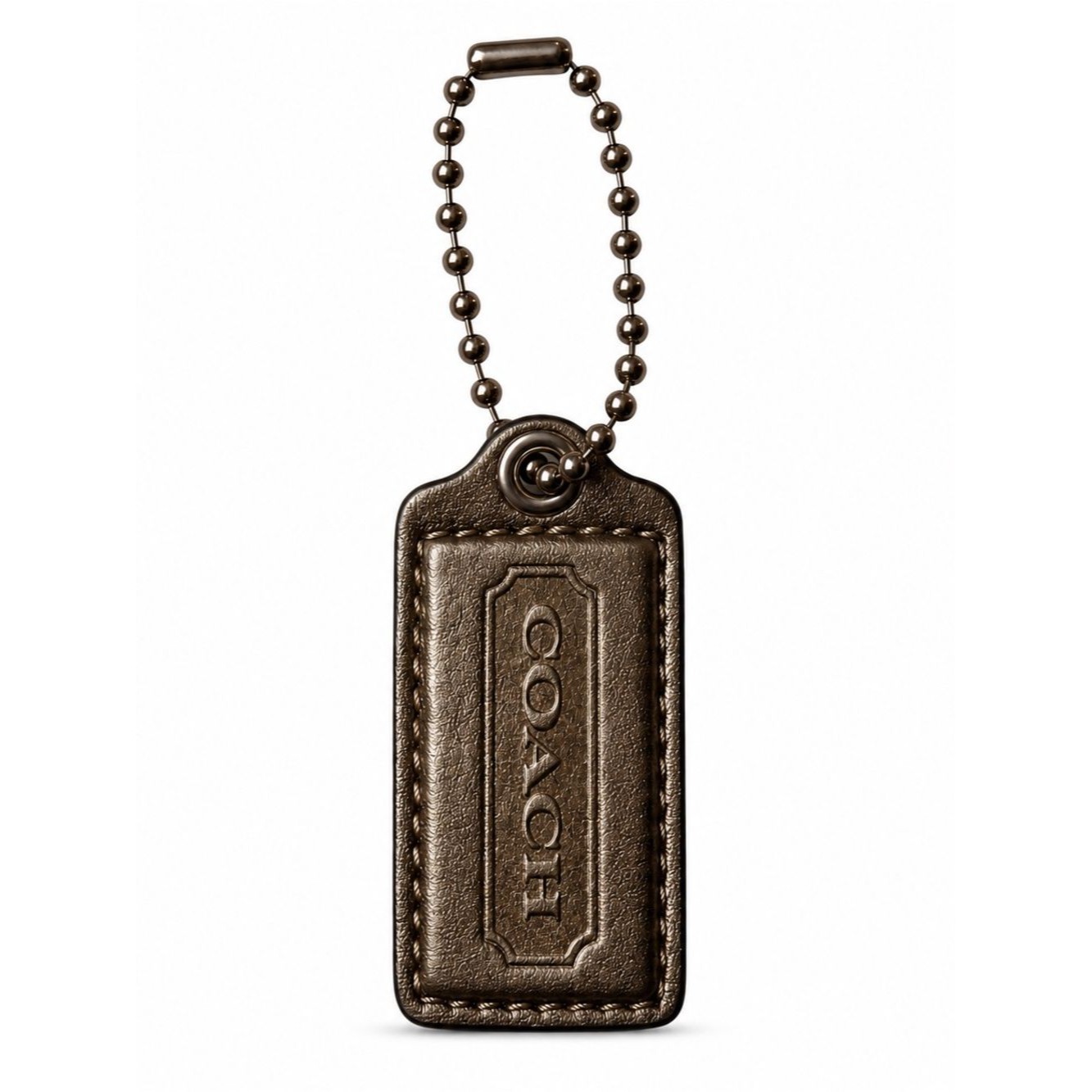 Coach Brown Gold Metallic Leather Hangtag Keychain Charm Bag Tag 2.5” Designer